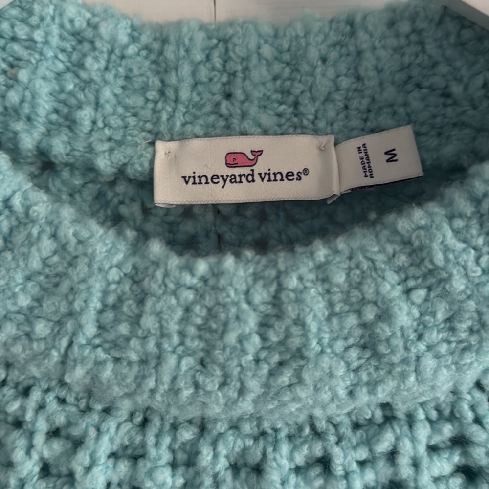 Vineyard Vines Capri Blue Cozy Fisherman Merino Wool Blend Sweater-Size Medium - Picture 9 of 14